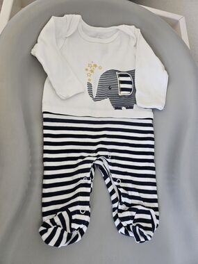 wonder nation White and Navy Striped Elephant Footie